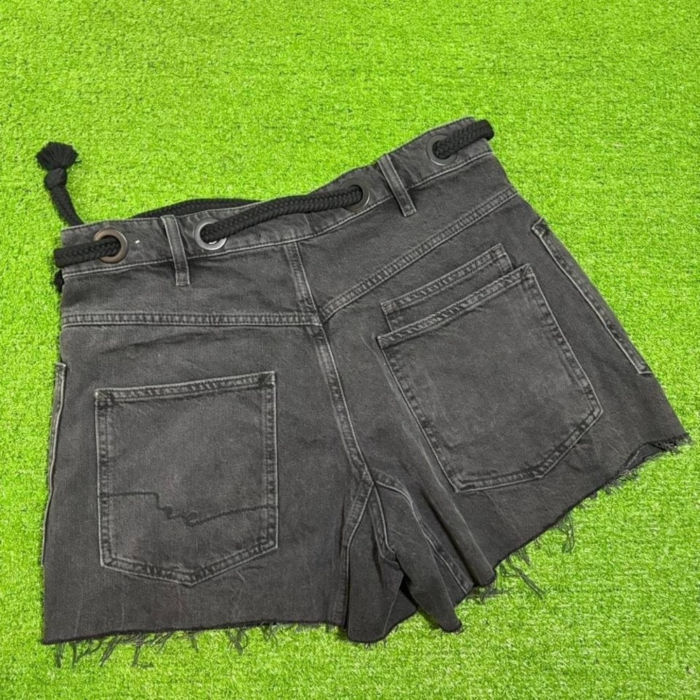 Free People We The Free Black Denim Moxie Barrel Shorts Drawstring Size 28 NEW - Picture 6 of 8